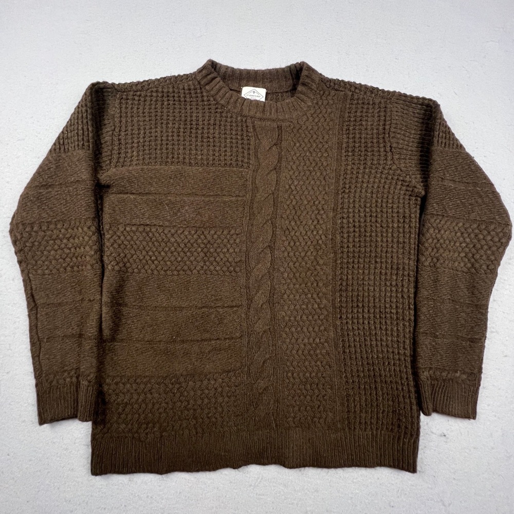 St. John's Bay Sweater Mens M (S) Brown Mixed Cable Knit Waffle Crew